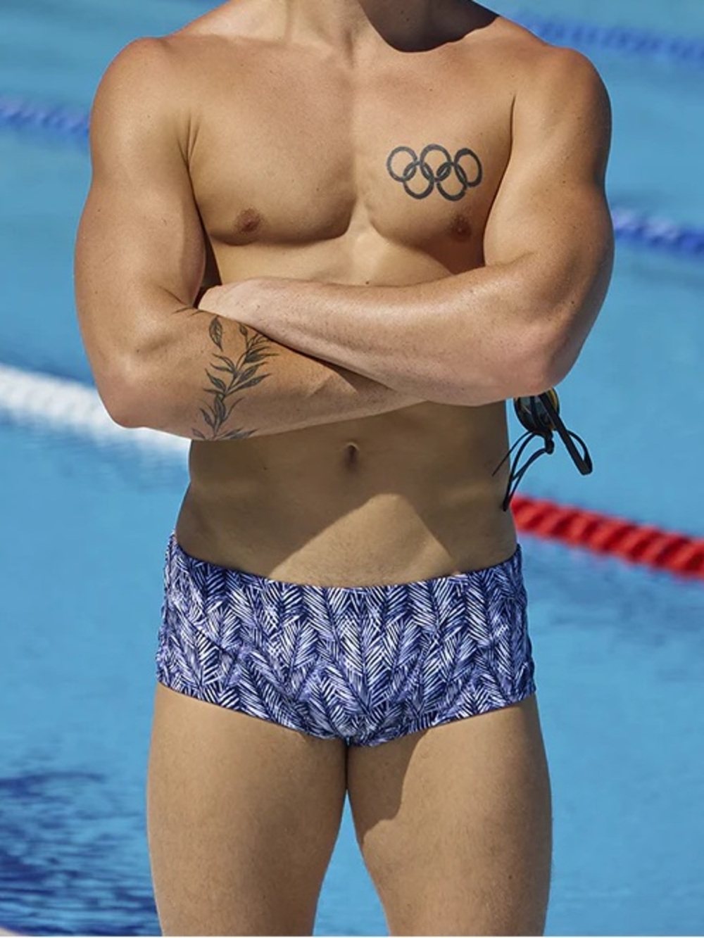 Funky Trunks Pressure Palm Men's Blue Leaf-Print Swim Trunks